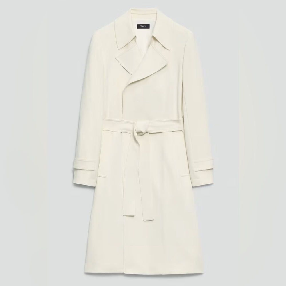 NWT Theory Oaklane Trench Coat in Admiral Crepe Color: RICE, size XL